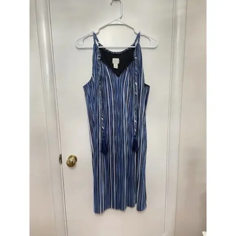 Chico's Navy and White Striped Midi Dress
